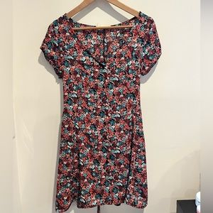Blue and Pink Floral Dress with Tie in Back - Size: Small
